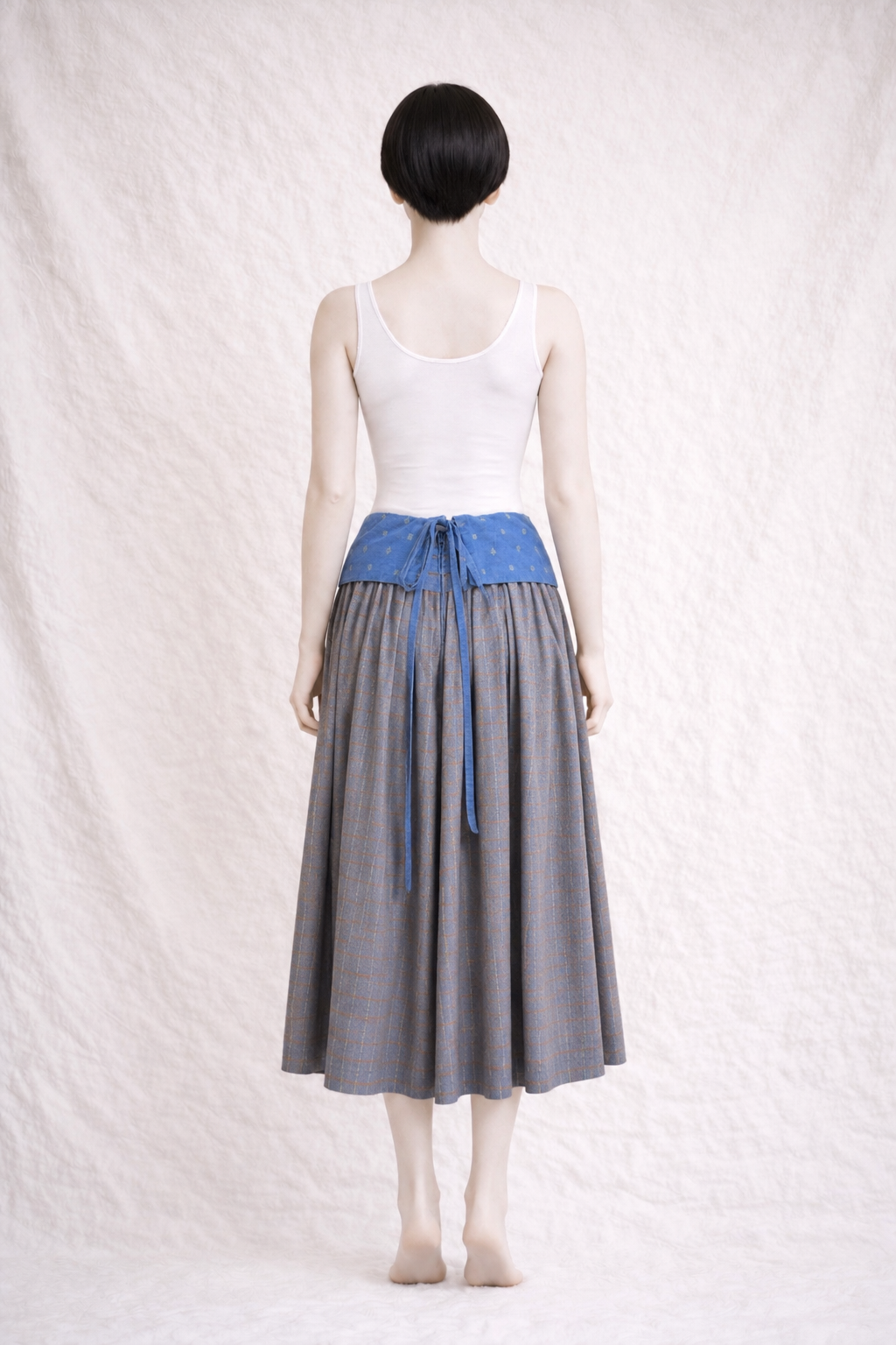 Jupe longue Anastasia Paris vintage en coton texturé à carreaux bleu