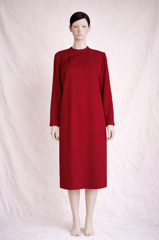 Robe midi en laine Nina Ricci Paris rouge vintage authentique