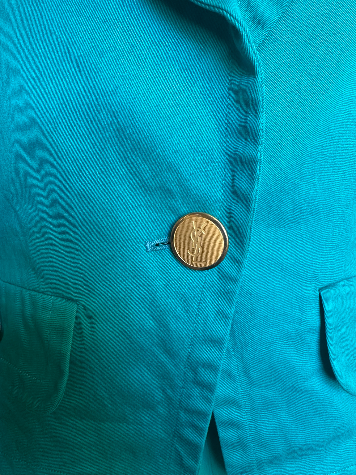Blazer en coton turquoise manches courts Yves Saint Laurent vintage authentique