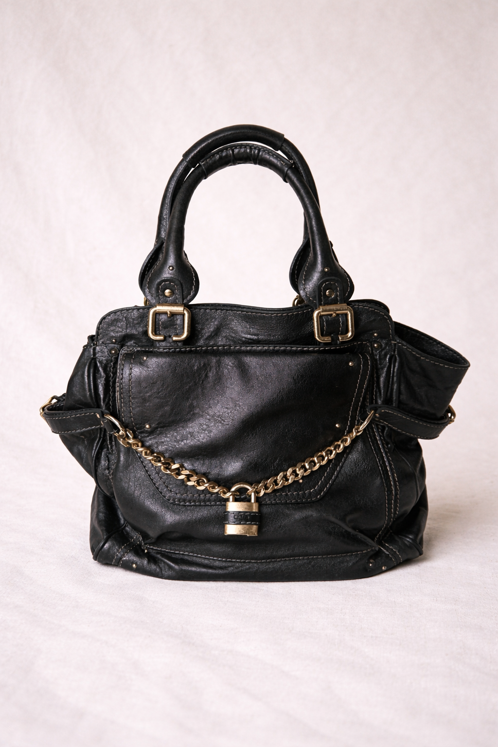 Sac iconique Chloé Paddington grand modèle en cuir noir authentique