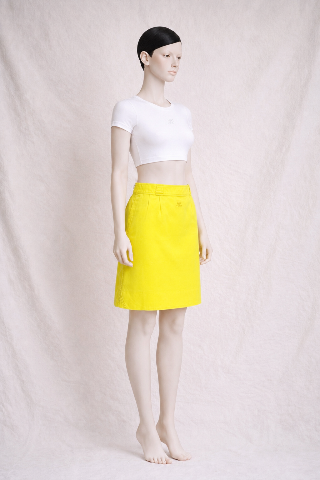 Authentique jupe Courrèges Paris vintage en coton jaune citron