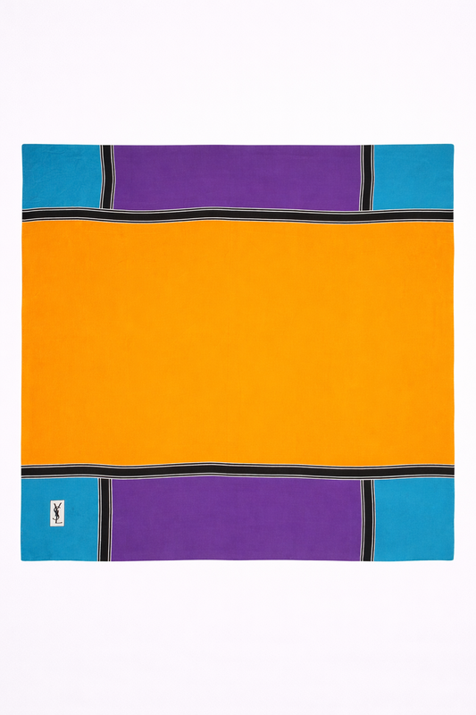 Carré en soie Yves Saint Laurent multicolore motif graphique color block vintage authentique
