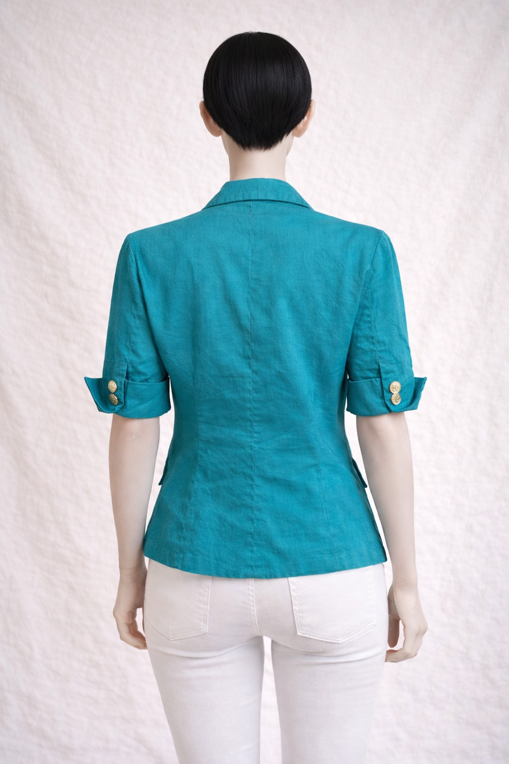 Blazer en coton turquoise manches courts Yves Saint Laurent vintage authentique