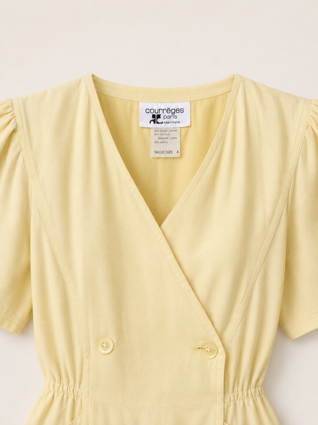 Robe en lin jaune Courrèges Paris vintage authentique