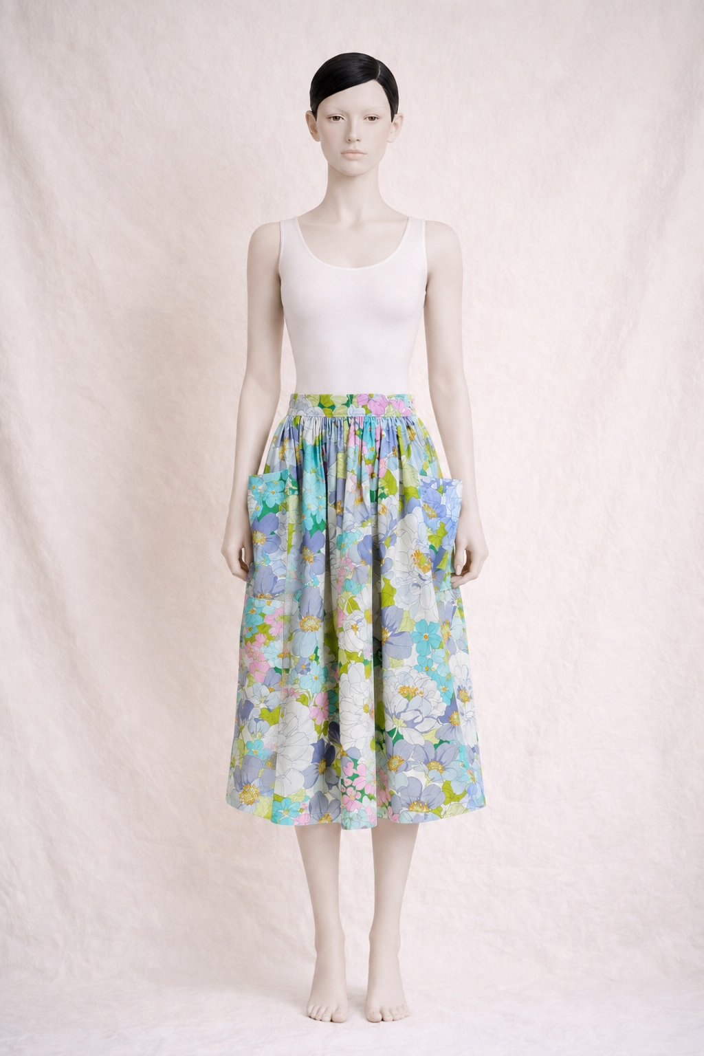 Jupe Fiorucci vintage en coton imprimé floral pastel
