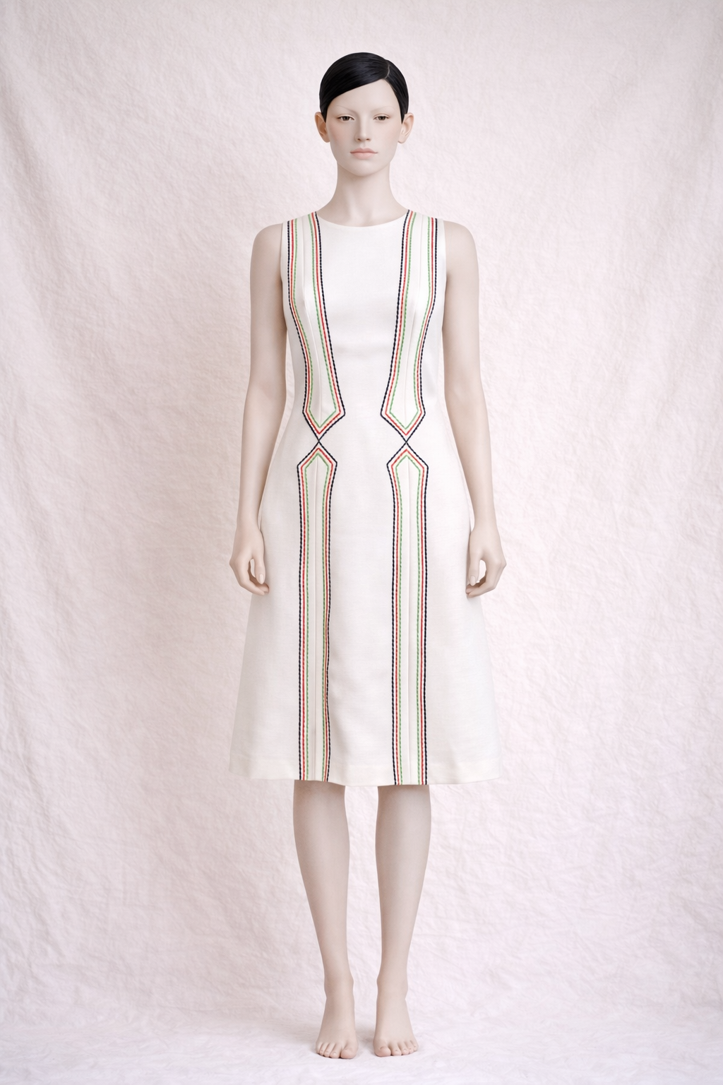 Robe trapèze en laine blanch vintage des années 50 made in France