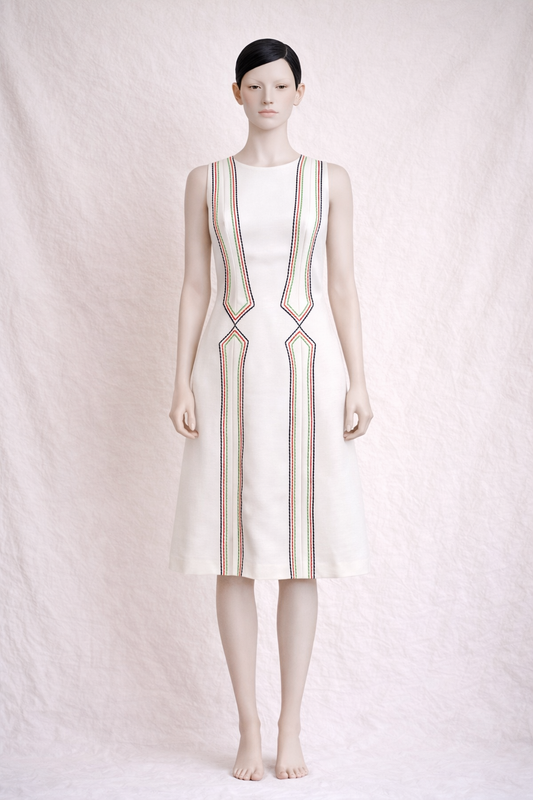 Robe trapèze en laine blanch vintage des années 50 made in France