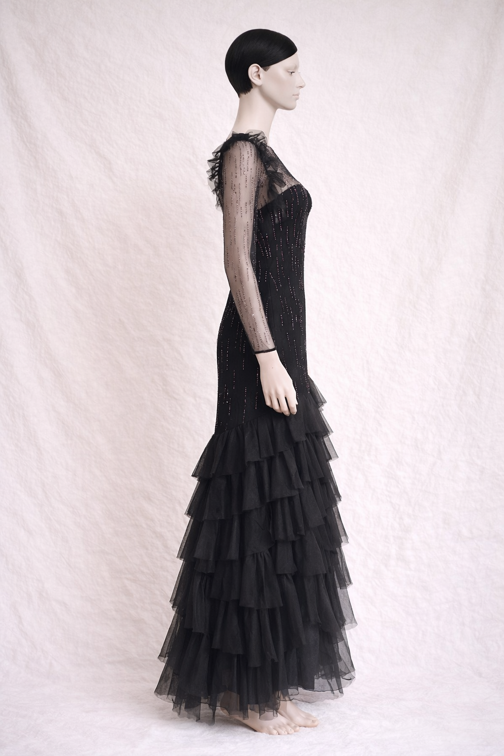 Robe de soirée en mousseline noire longue Loris Azzaro vintage