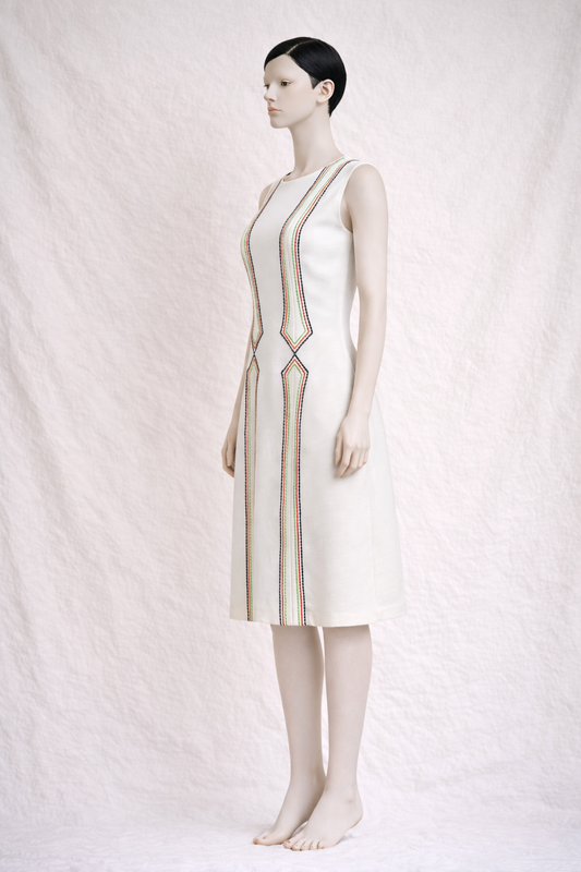 Vintage white wool trapeze dress from the 50s made in France