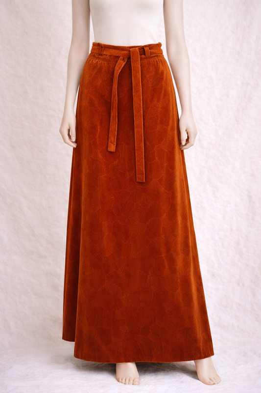Jupe longue vintage en velours côtelé rouille Torrente – Édition Paris vintage