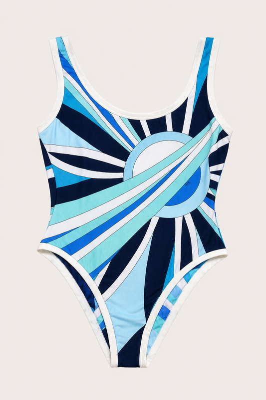 Vintage Emilio Pucci Turquoise Blue Printed Swimsuit