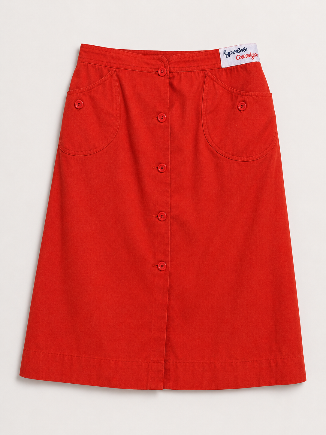 Authentique jupe Courrèges Hyperbole vintage en coton rouge