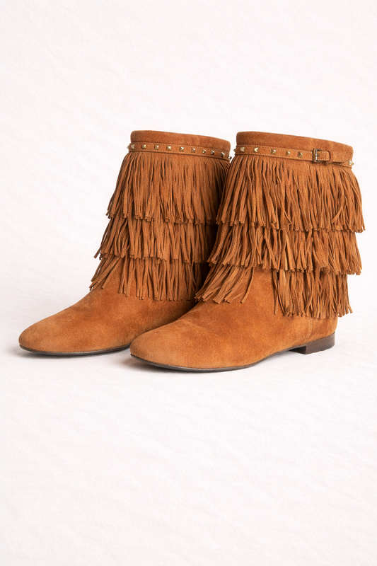 Bottes à franges Christian Dior en daim camel
