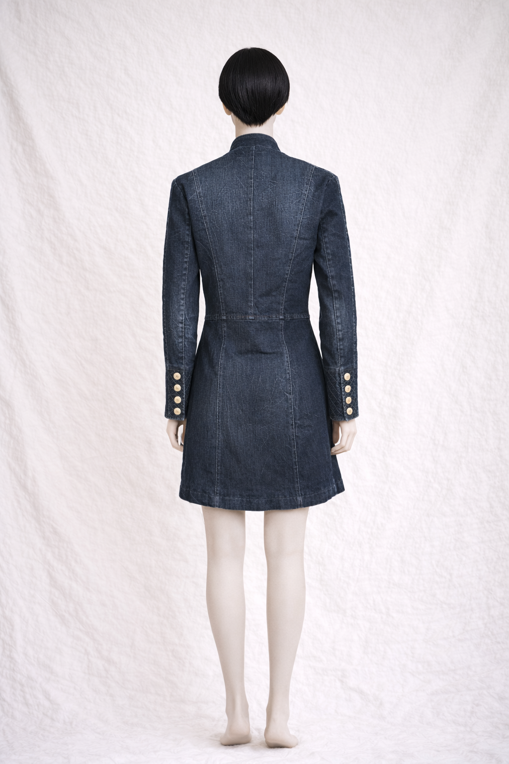 Robe manteau authentique Pierre Balmain en denim bleu marine vintage