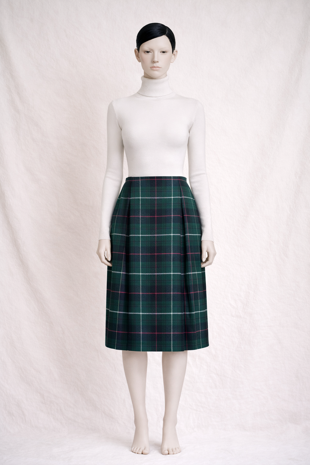 Jupe Burberrys London en laine tartan vert vintage authentique