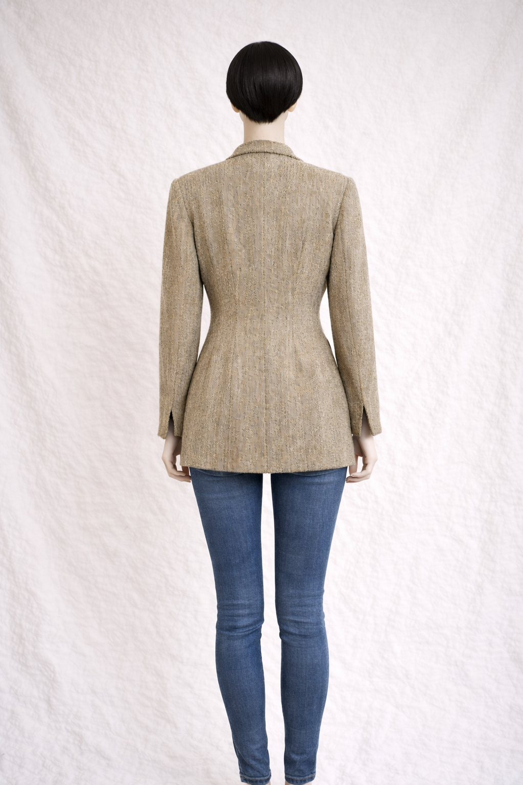 Blazer authentique Emanuel Ungaro en laine épaisse beige chiné vintage couture