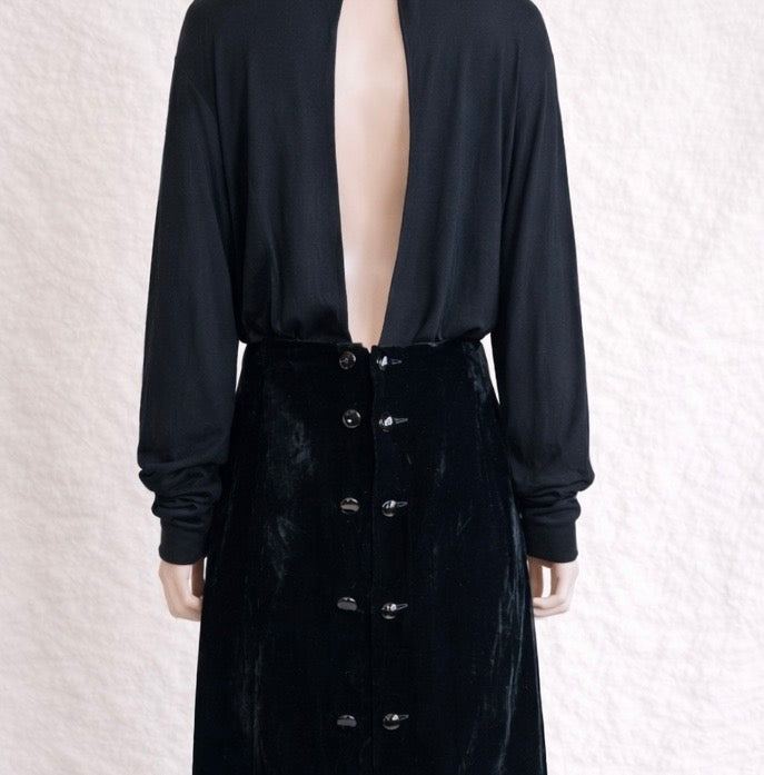 Robe longue authentique Lanvin Paris velours de soie dos ouvert vintage