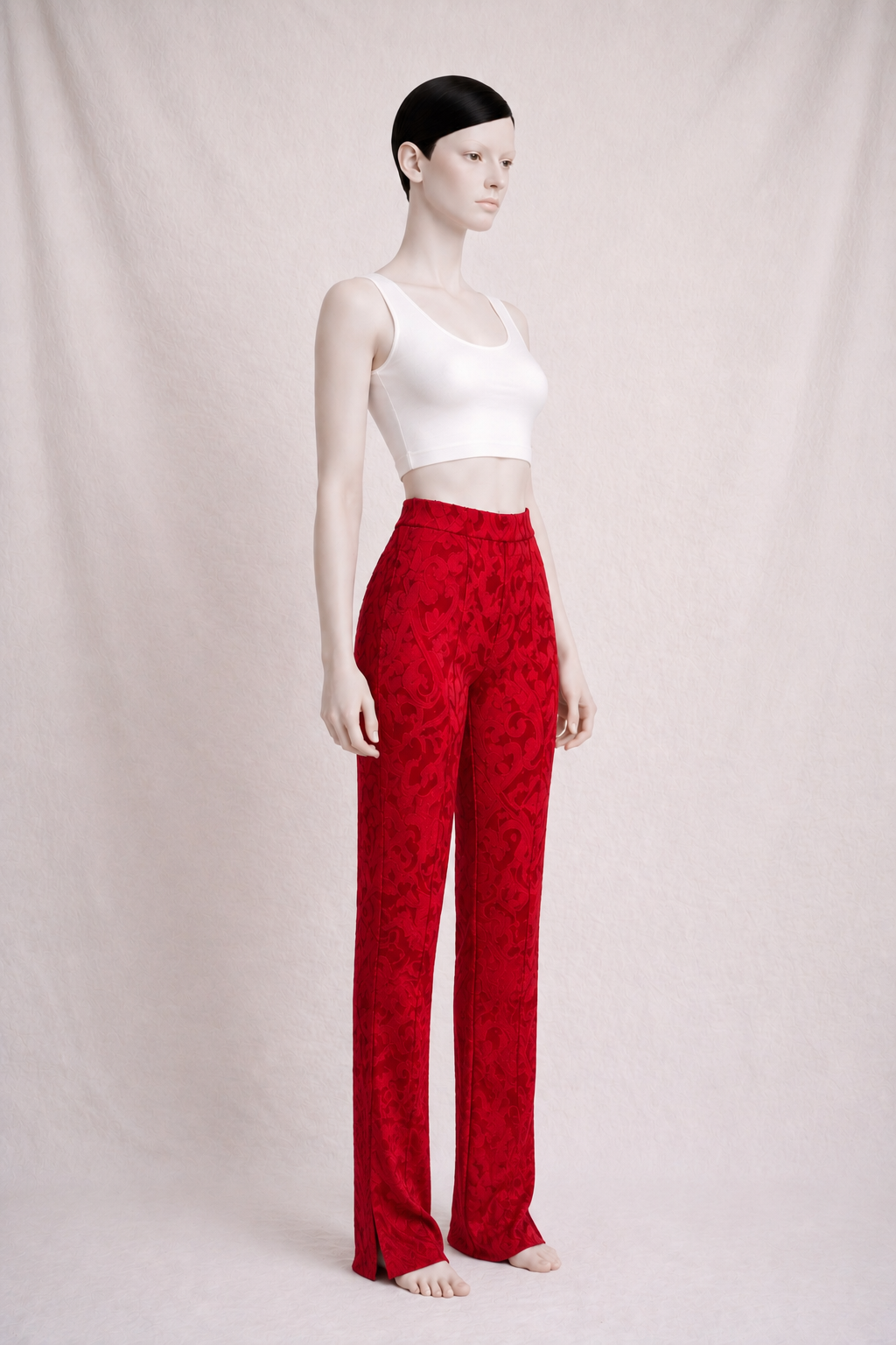 Pantalon Gianfranco Ferré en soie et laine texturée rouge intense authentique