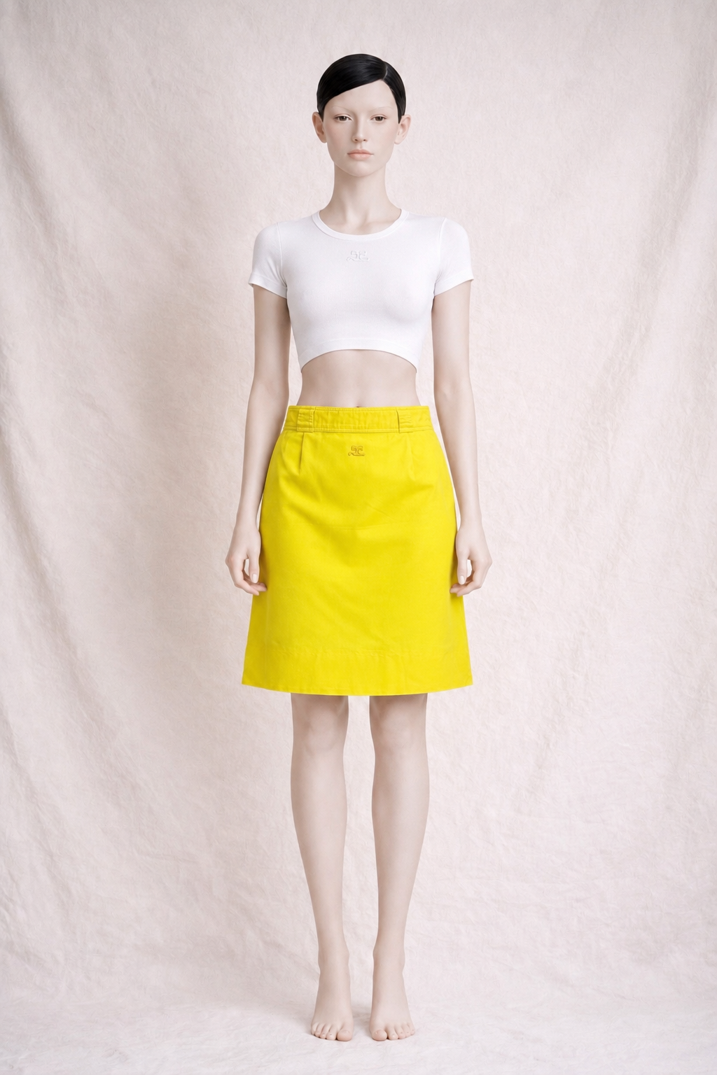 Authentique jupe Courrèges Paris vintage en coton jaune citron