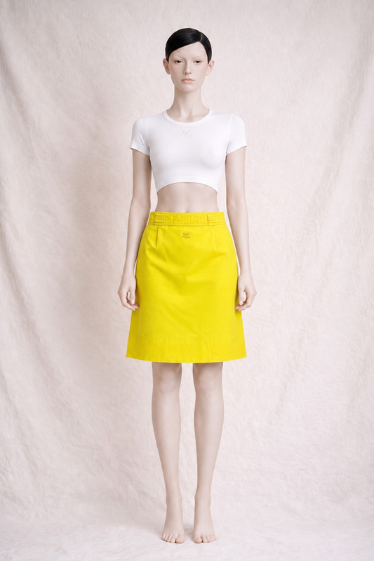 Authentique jupe Courrèges Paris vintage en coton jaune citron