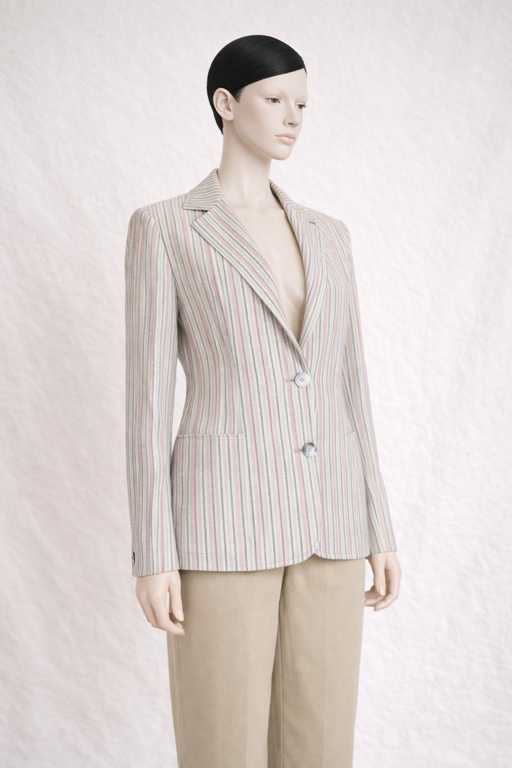 Blazer authentique Céline Paris en laine beige à rayures vintage