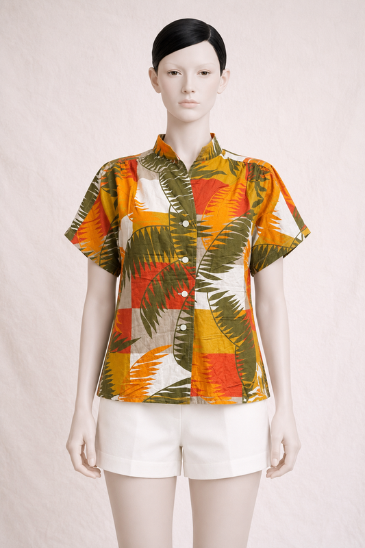 Chemisier en coton aux accents tropicaux Pierre Cardin vintage authentique