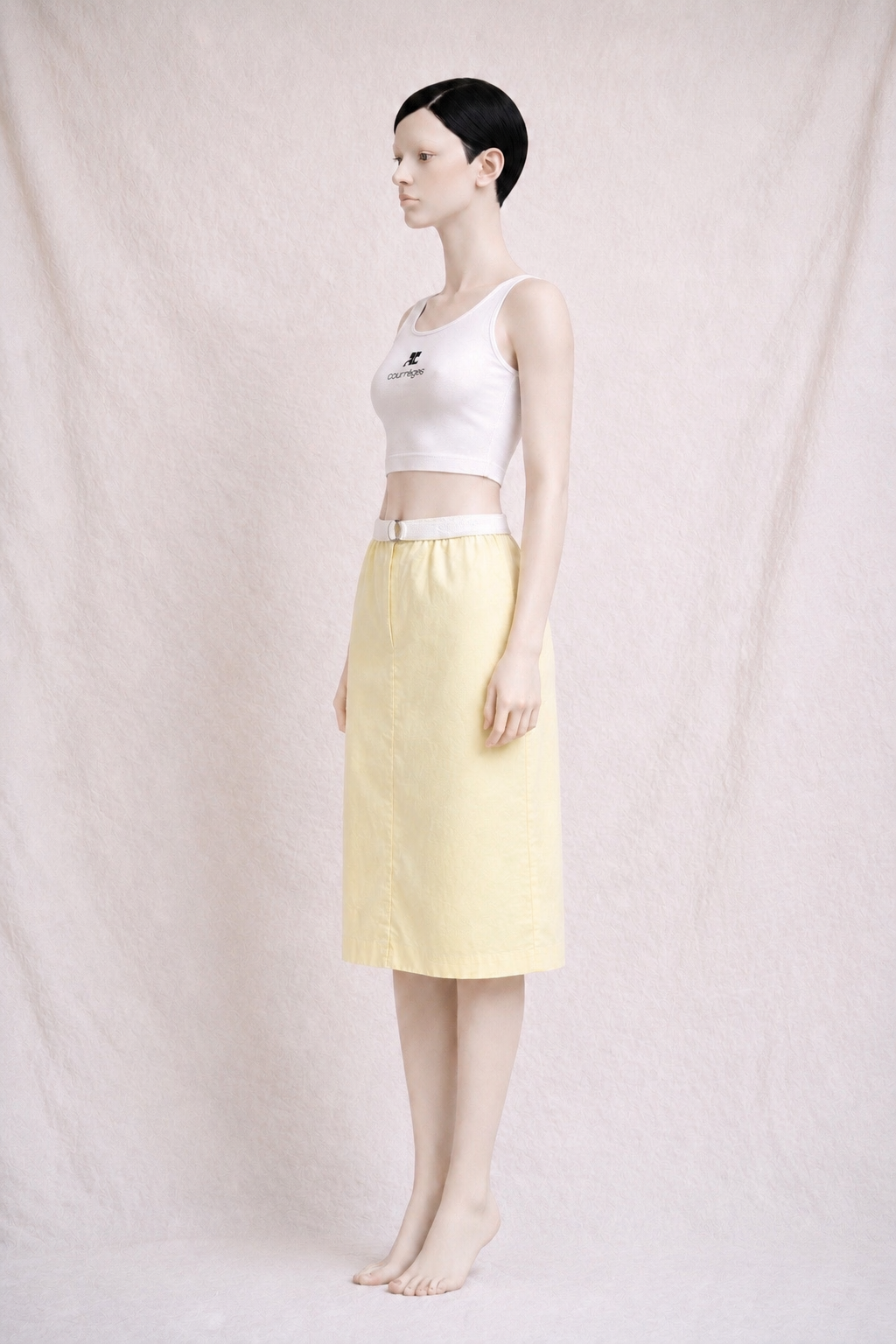 Jupe en coton jaune pastel Courrèges Paris vintage authentique