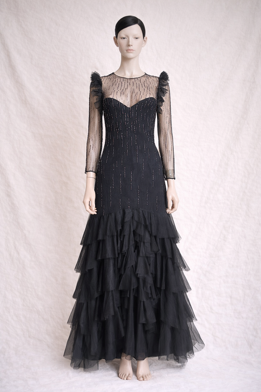Robe de soirée en mousseline noire longue Loris Azzaro vintage