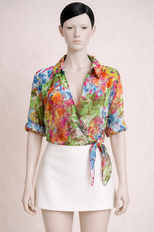 Blouse portefeuille en soie Versace authentique