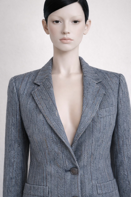 Authentic Burberrys Blazer in Pure Wool with Grey Chevron Pattern