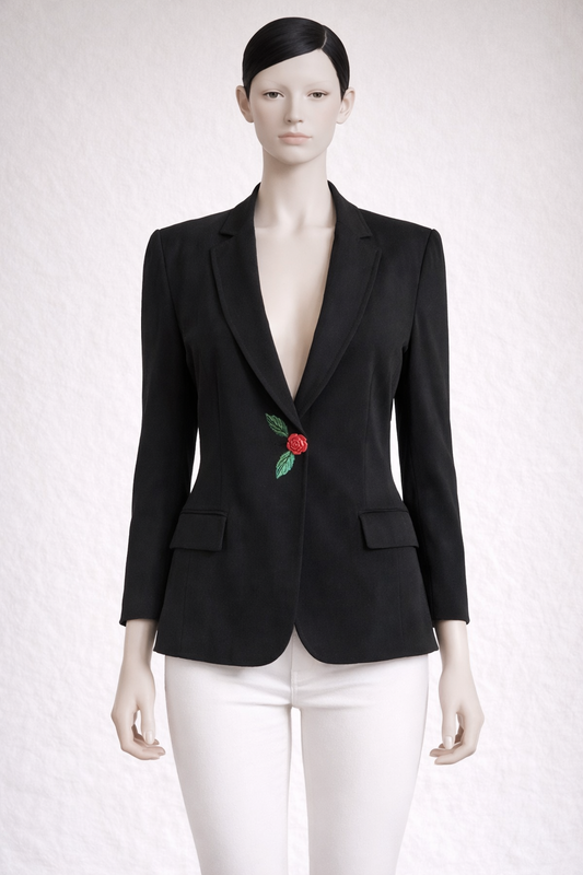 Blazer noir Moschino avec bouton rose