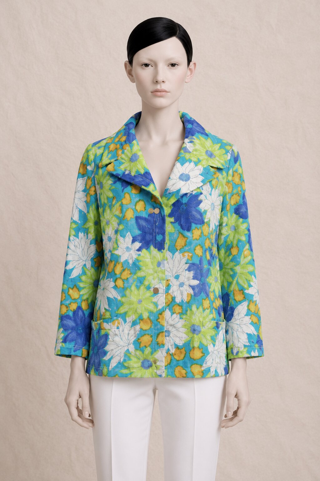 Veste vintage authentique Plein Soleil par Jacques Heim en coton imprimé floral