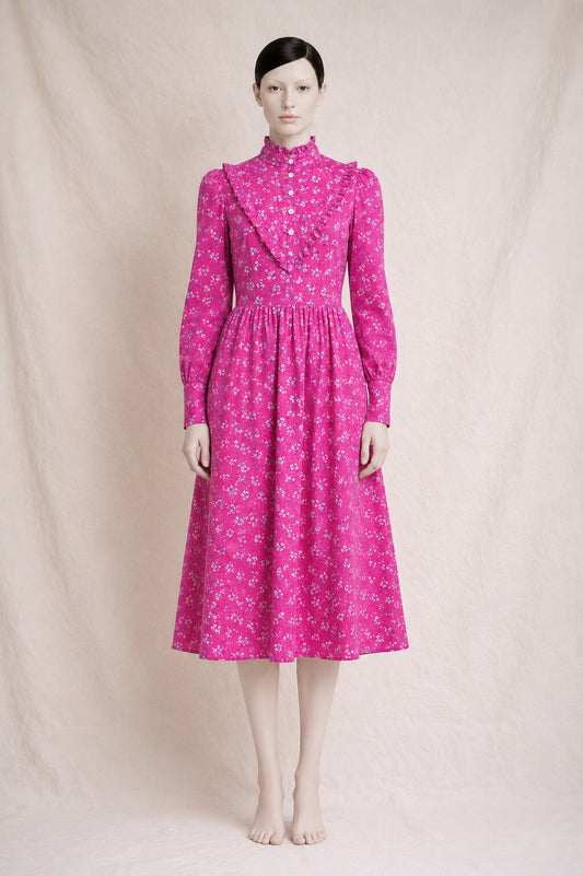 Romantic fuchsia cotton dress Laura Ashley vintage