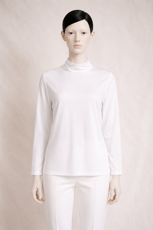 Authentic white top Yves Saint Laurent Variation with high collar.