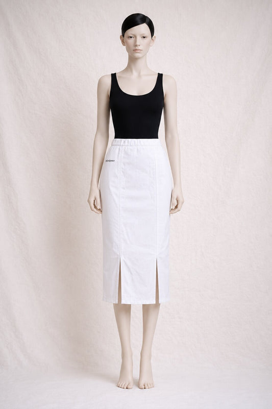 Authentic Vintage White Cotton Denim Midi Skirt Yves Saint Laurent