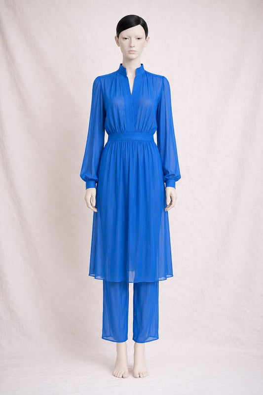 Vintage Electric Blue Louis Féraud Paris Tunic and Trousers Set