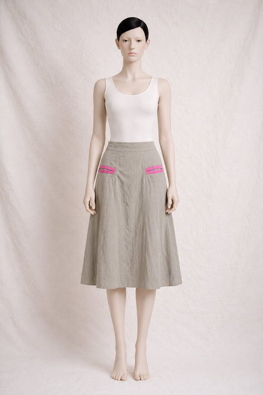A-line Skirt Yves Saint Laurent in Khaki Cotton – Authentic Vintage Fuchsia Details