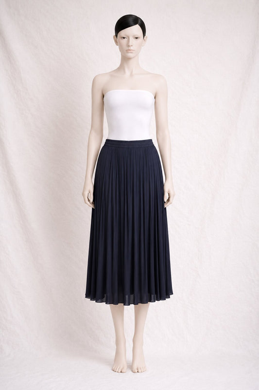 Vintage Navy Blue Silk Pleated Skirt Louis Féraud Paris