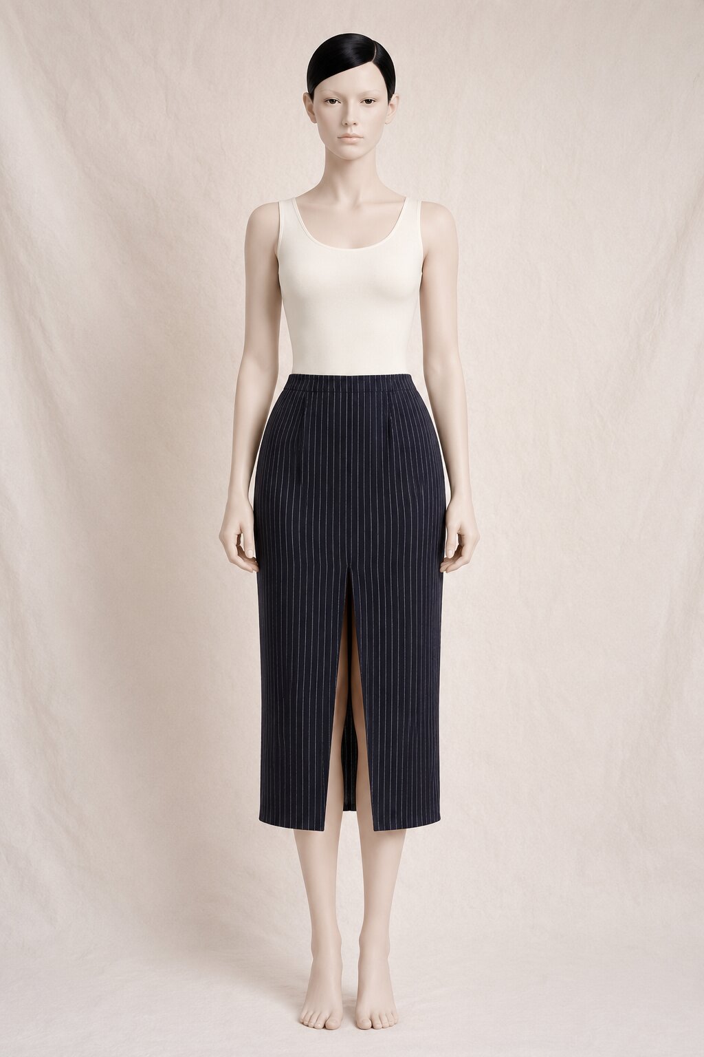 Jupe Crayon Midi Vintage Authentique Yves Saint Laurent à Fines Rayures