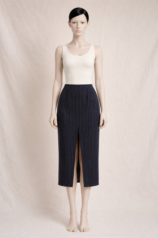 Authentic Vintage Midi Pencil Skirt Yves Saint Laurent with Fine Stripes