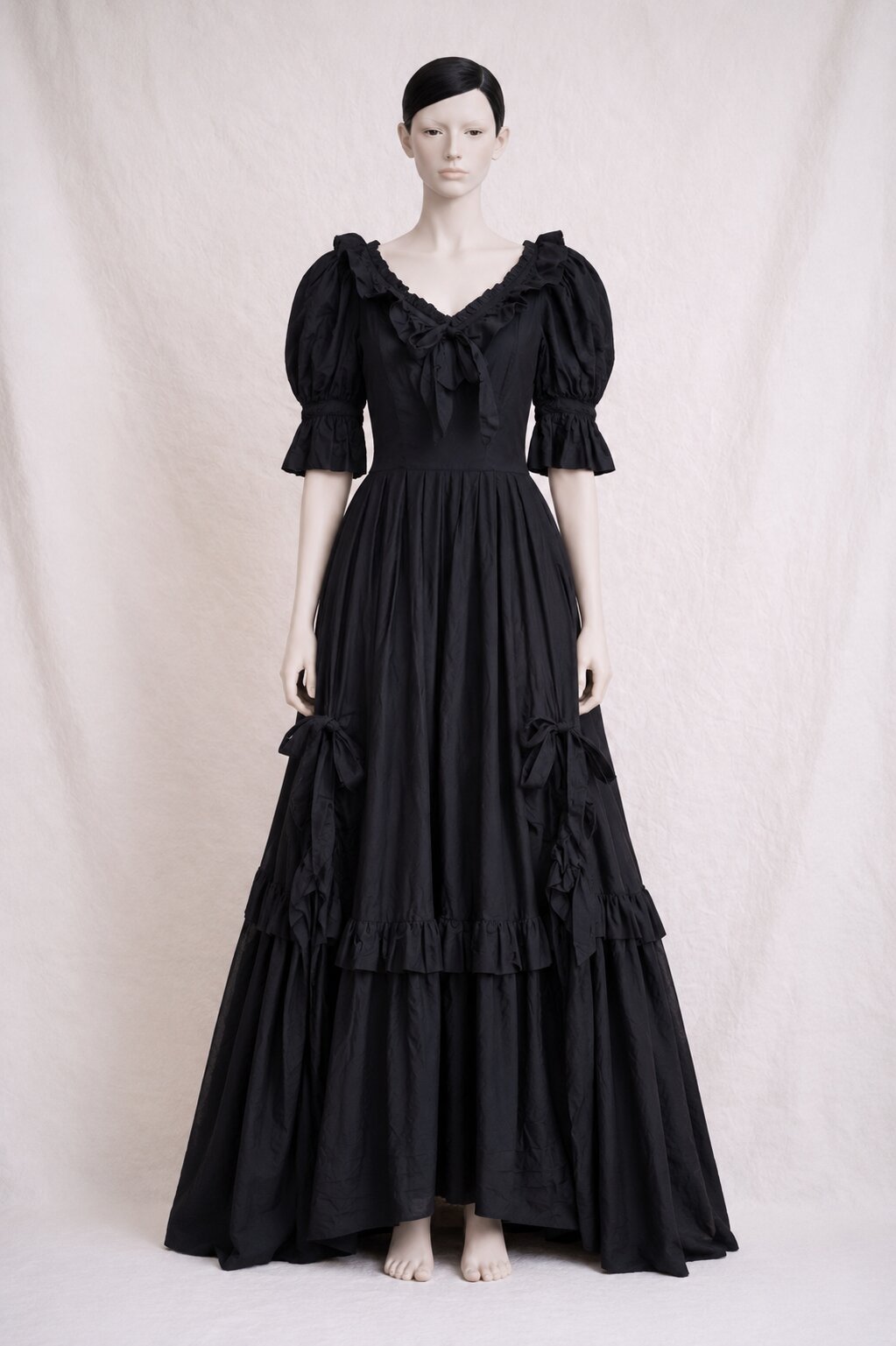 Robe Laura Ashley en coton noir à nœuds vintage authentique