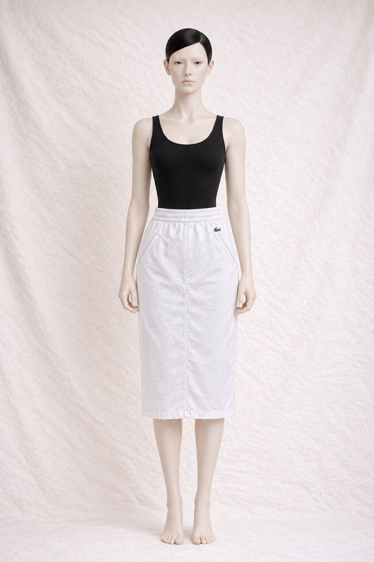Authentic Vintage White Denim Midi Skirt by Lacoste