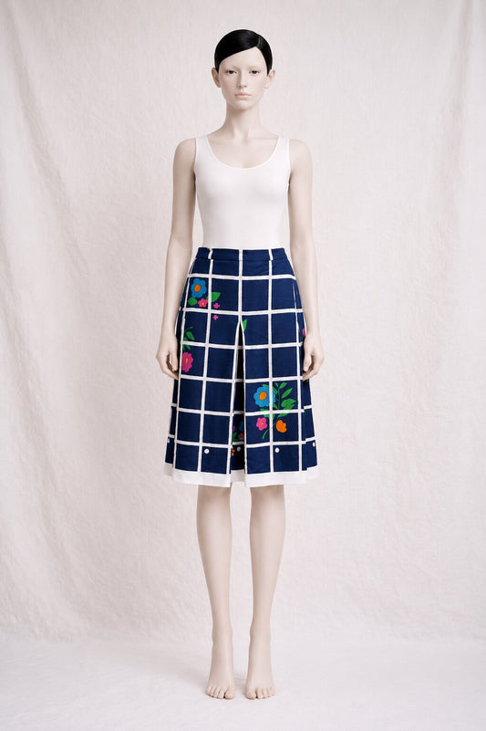 Authentic pleated skirt Lanvin Paris in vintage printed cotton canvas