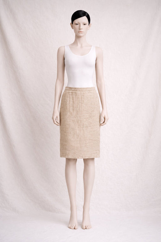 Beige Linen Blend Pencil Skirt Yves Saint Laurent Variation Vintage Authentic