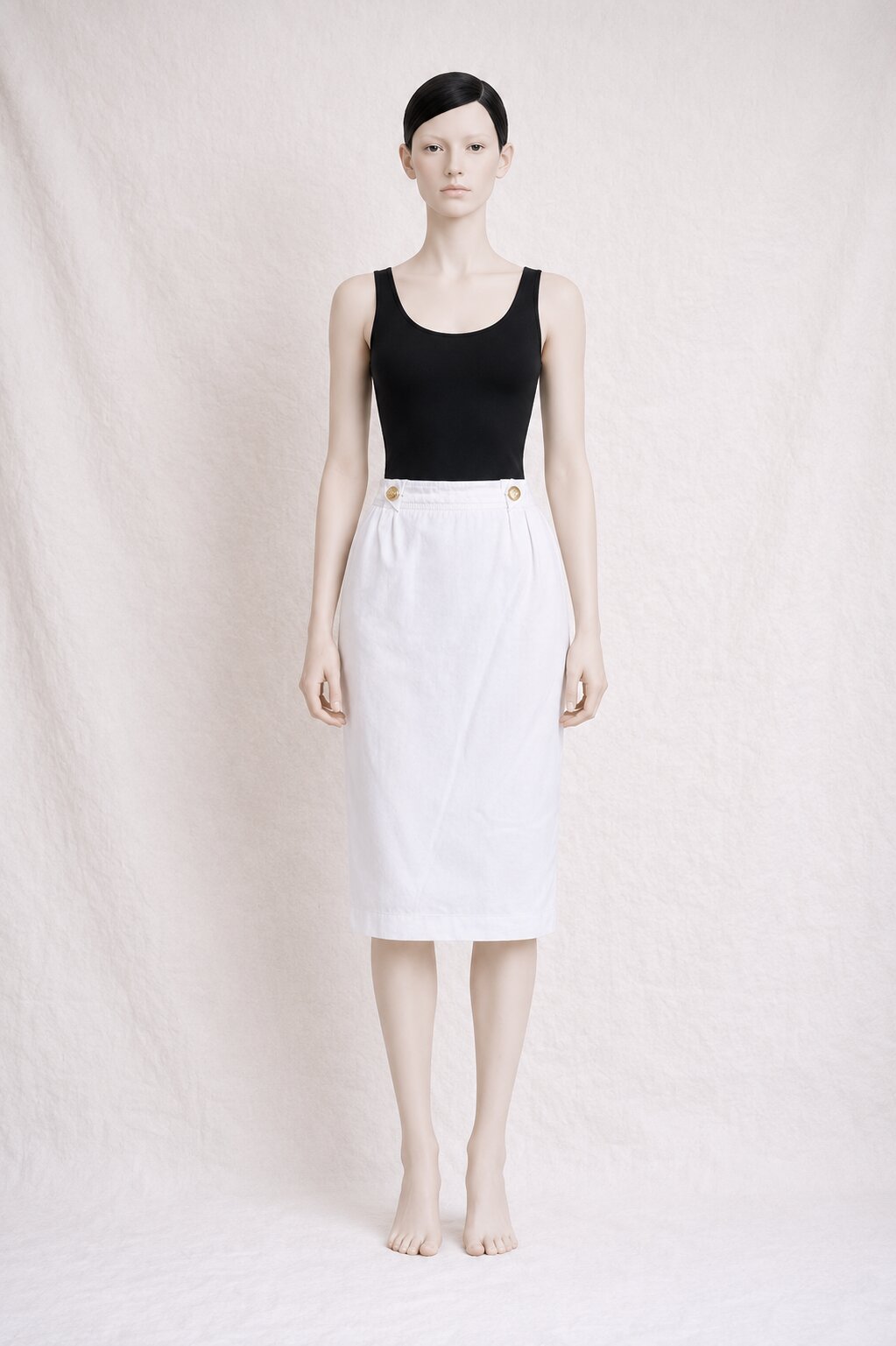Jupe Crayon en Coton Blanc Vintage Authentique par Pierre Cardin Paris