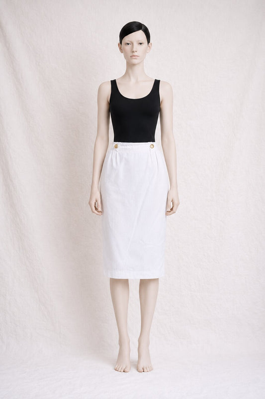 Vintage Authentic White Cotton Pencil Skirt by Pierre Cardin Paris