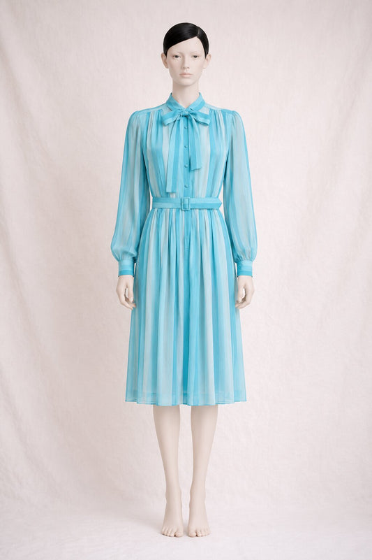 Summer silk dress azure Louis Féraud Paris vintage