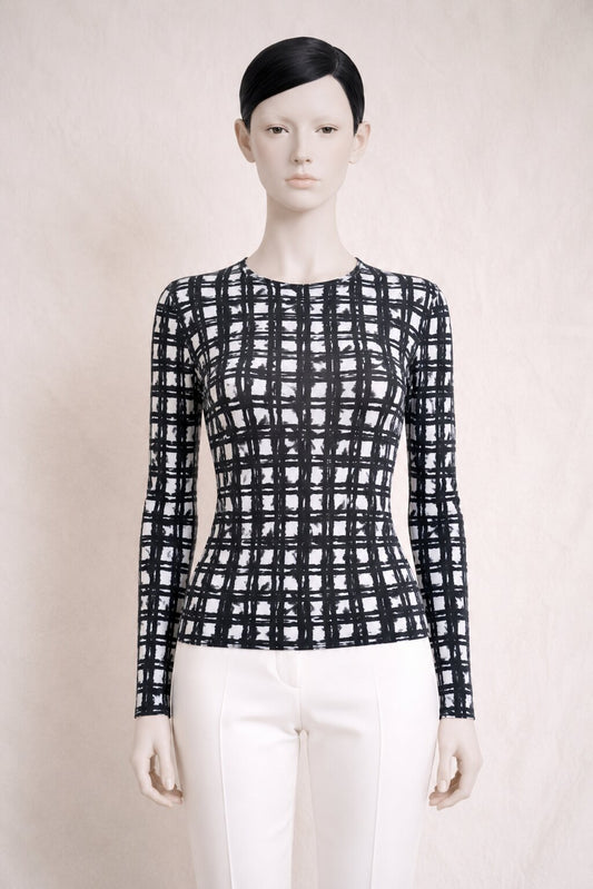 Authentic Jeanne Lanvin Paris black and white stretch silk top vintage
