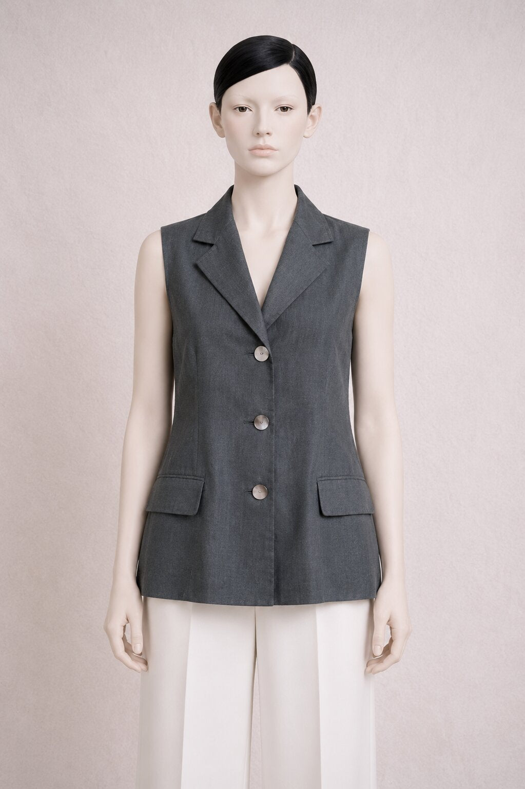 Gilet sans manches Lanvin Paris authentique en soie noire vintage