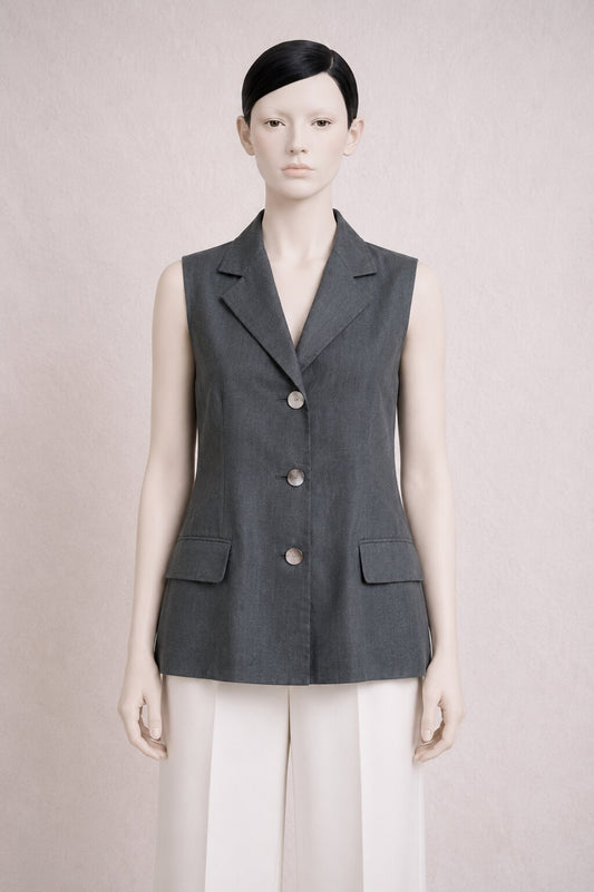 Authentic Lanvin Paris Vintage Black Silk Waistcoat